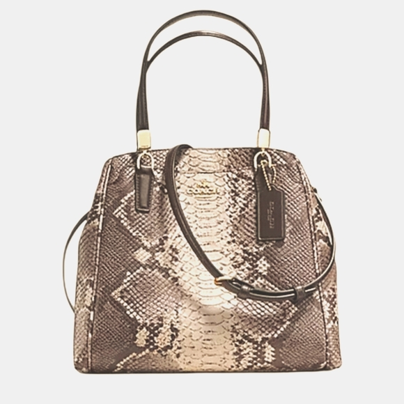 Coach Minetta Crossbody Snakeskin Pythom Embossed Leather Purse Cream & Brown - Picture 1 of 16